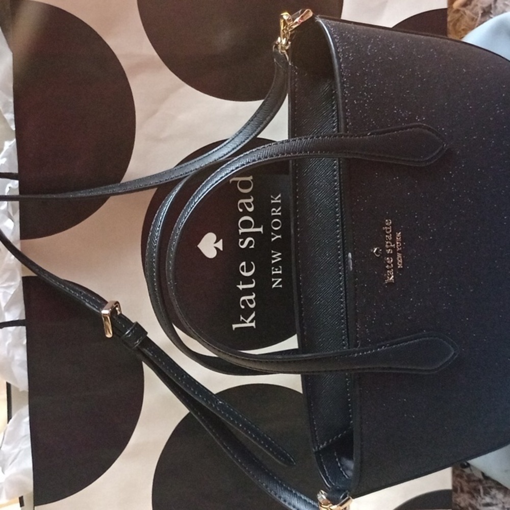AUTHENTIC KATE SPADE BLACK 🖤 w/ lite shimmer "Glimmer Glitter Matte" - Picture 3 of 8